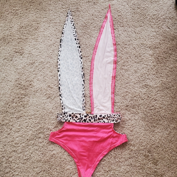 Women's Leopard One Piece Neck Tie Swimsuit Size Large - Picture 3 of 7